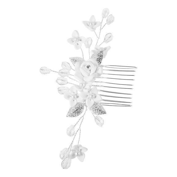 GETAJGHSD White Floral Bridal Hair Comb with Polymer Clay Flowers Lightweight Elegant Wedding Accessory