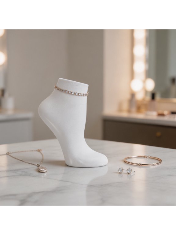 Realistic White Foot Jewelry Display Stand with Smooth Surface for Anklet Chain Presentation