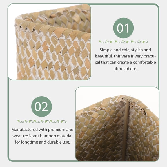 GETAJGHSD White Woven Seagrass Vase Handmade Decorative Flower Pot Indoor Desktop Planter for Home Dcor