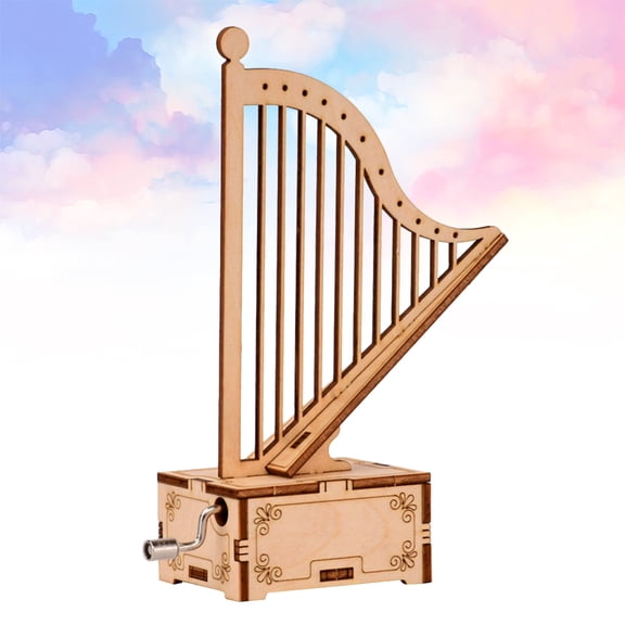 GETAJGHSD Wooden Music Box with Harp Shape Light Brown Manual Assembled for Playing