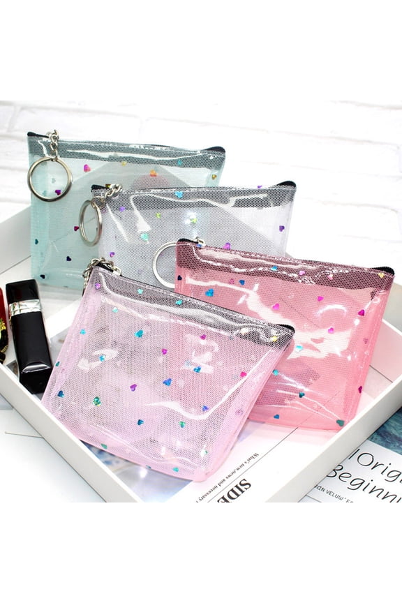 Zippered Coin Purse Clear Money Pouch Fashion Style 1Pack Pink