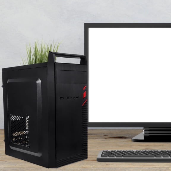 GETAJGHSD Black Metal Computer Case with Handle and Cooling Fan Vents for Office and Gaming