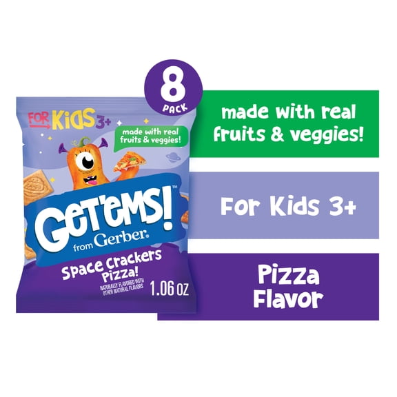 Get'ems from Gerber Pizza Space Crackers, Kids Snack, Iron, Vitamin E, Kids Crackers, 8PK 8.48 oz