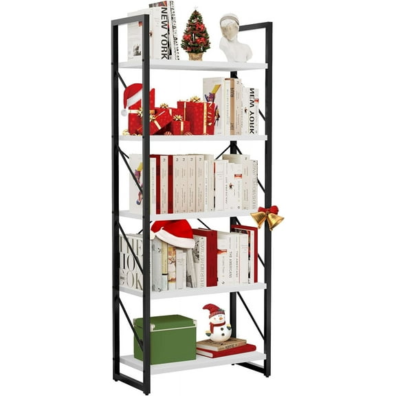 GETHFS 5 Tiers Bookshelf, Classically Modern White Bookshelf, Book Rack, Storage Rack Shelves in Living Room/Home/Office, Books Holder Organizer for Books/Movies, White