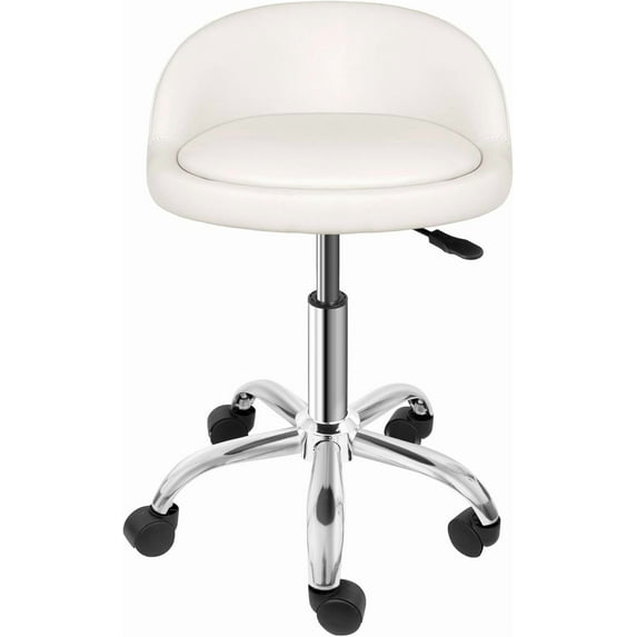 GETHFS Adjustable Height Hydraulic Rolling Swivel Salon Stool Chair with Backrest, Faux Leather Tattoo, Facial, Massage & Spa Medical Chair, 360° Swivel with Wheels (White)