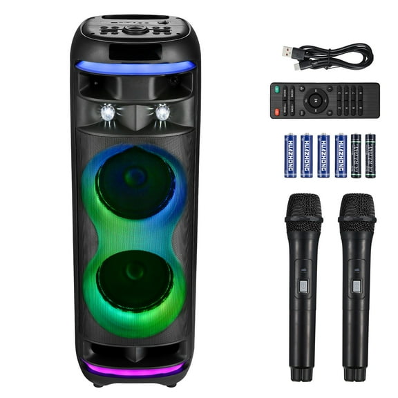 GETHFS Karaoke Machine for Adults, 80W Portable Bluetooth Speaker with Dual 8" Subwoofers, 2 Wireless Microphones, RGB LED Lights, 8000mAh Battery, TWS Pairing for Home Party, Outdoor, Events