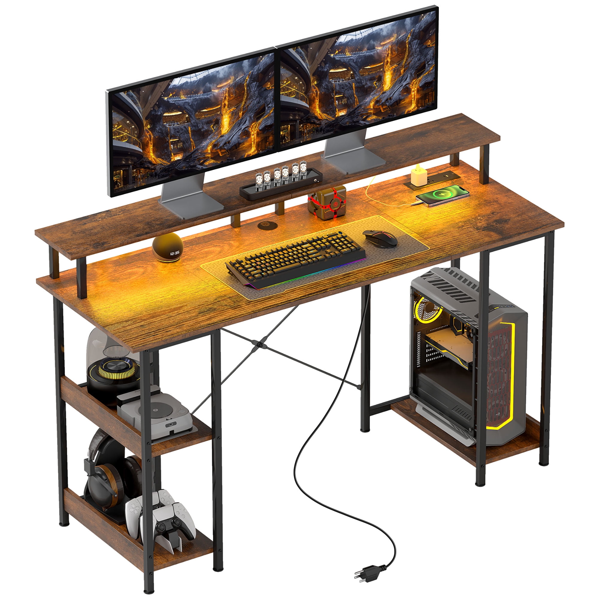GETHFS Reversible Computer Desk with RGB Lights and Charging Station ...