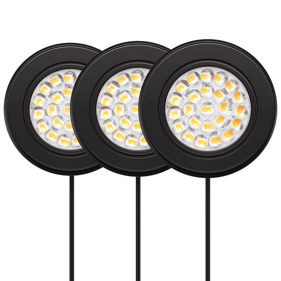 Inlight 2.5" Wide 3000K Dimmable LED Puck Lights Kit, Plug-in Installation, Recessed, Surface Mounted, Set of 3, in-0113-3-BK