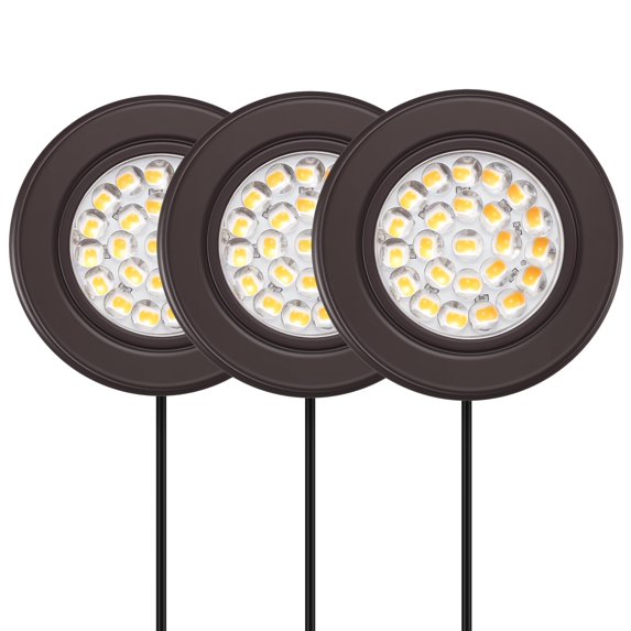 Inlight 2.5" Wide 3000K Dimmable LED Puck Lights Kit, Plug-in Installation, Recessed, Surface Mounted, Set of 3, IN-0113-3-BZ