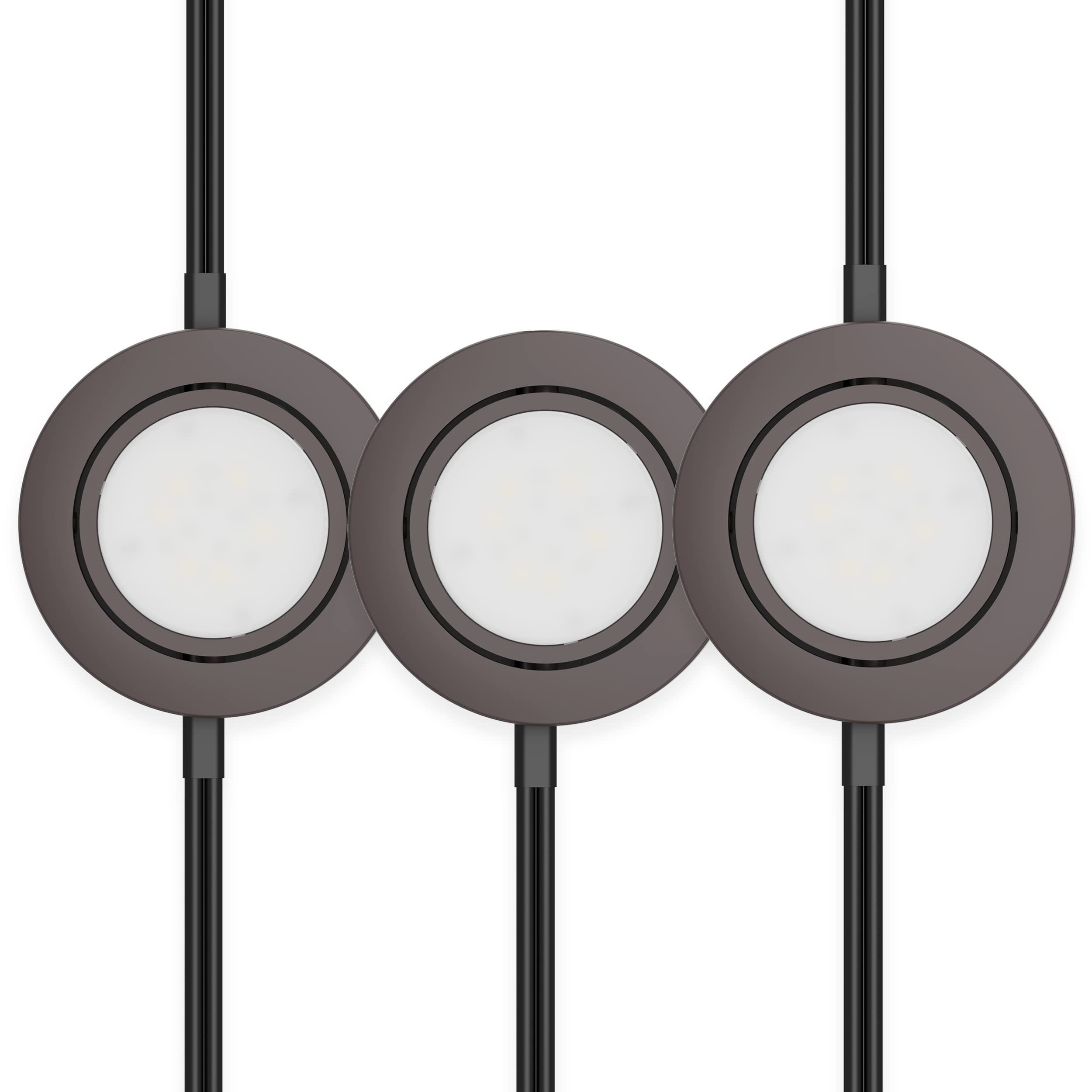 Inlight 2.75" Wide 2700K Swivel and Wired LED Puck Lights Kit, Recessed, Surface Mounted, Set of 3, IN-0107-3-BZ