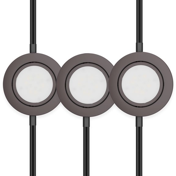 Inlight 2.75" Wide 2700K Swivel and Wired LED Puck Lights Kit, Recessed, Surface Mounted, Set of 3, IN-0107-3-BZ