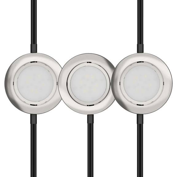 Inlight 2.75-Inch Swivel LED Puck Lights, Soft White (2700K), Recessed/Surface Mount, Set of 3, Brushed Nickel