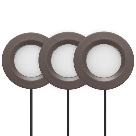 Inlight 2.75" Under Cabinet LED Puck Lights Kit, 3000K Warm White, Recessed, Surface Mount, ETL Listed, 3-Pack, IN-0102-3-BZ
