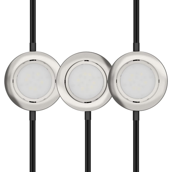 Inlight 2.75-Inch Swivel LED Puck Lights, Cool White (4000K), Recessed/Surface Mount, Set of 3, Brushed Nickel