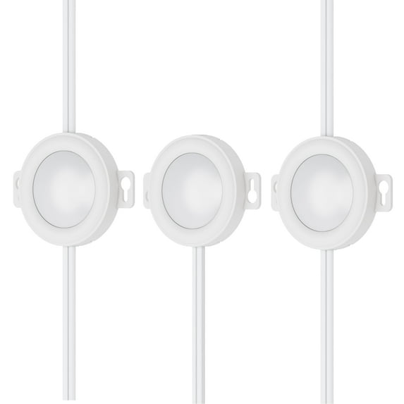 Inlight Plug-in LED Puck Lights, Surface Mount Only, Pre-Wired, 3000 K, Pack of 3, IN-0106-3-WH