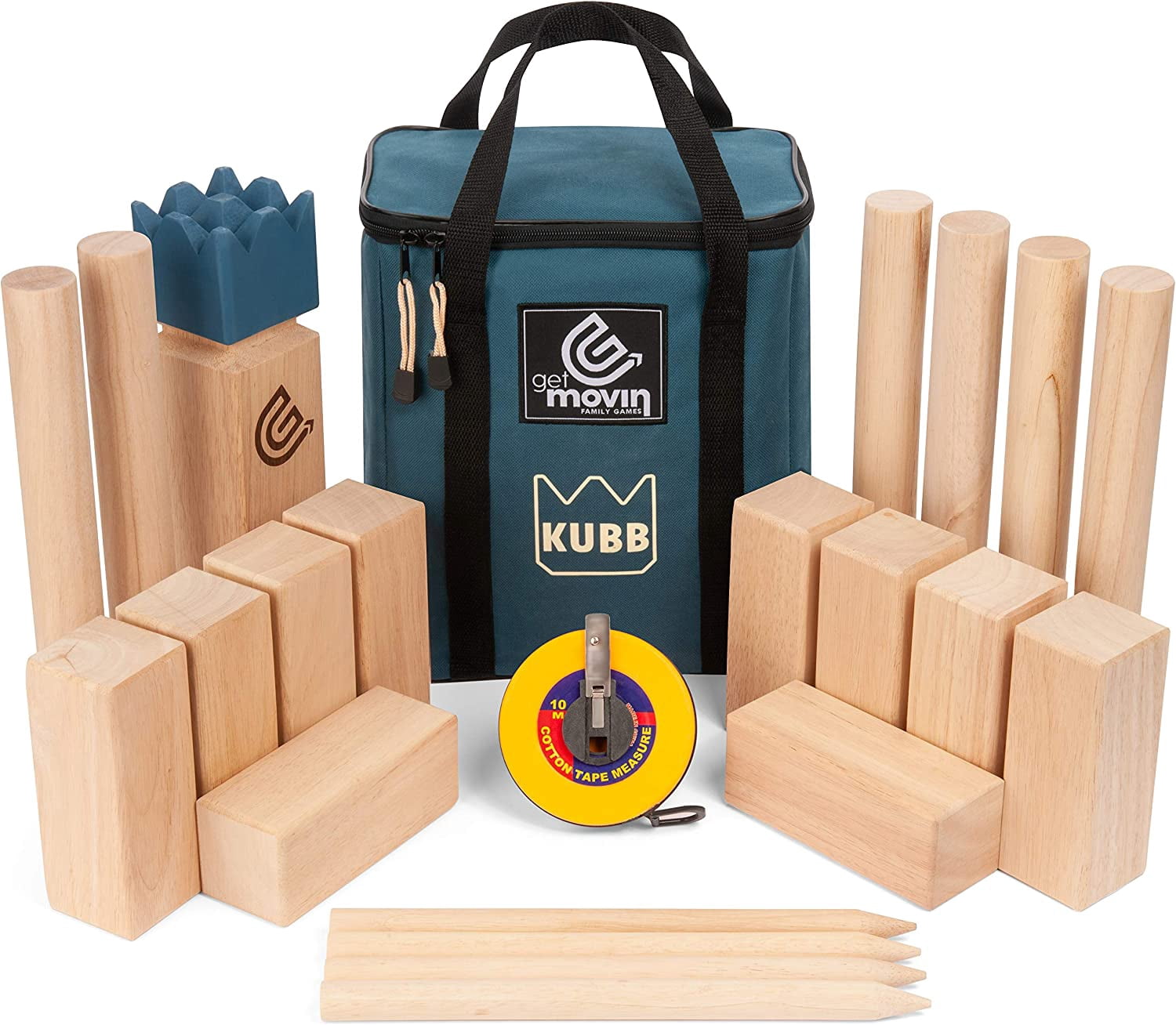 GETMOVIN SPORTS Kubb Premium Rubberwood Set, Viking Chess Fun Outdoor Yard Game, Giant Board Game for The Beach, Lawn, or Party