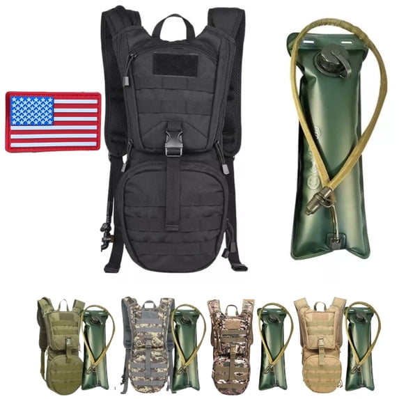 GETORIUM Tactical Hydration Backpack with 3L Water Bladder, MOLLE System - Black