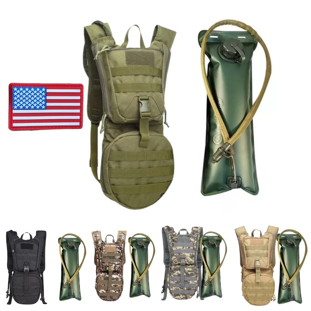 GETORIUM Tactical Hydration Backpack with 3L Water Bladder, MOLLE System - Green