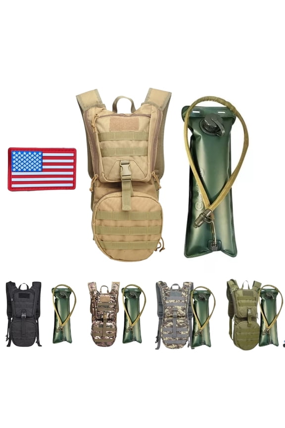 Tactical Hydration Backpack with 3L Water Bladder, MOLLE System - Khaki