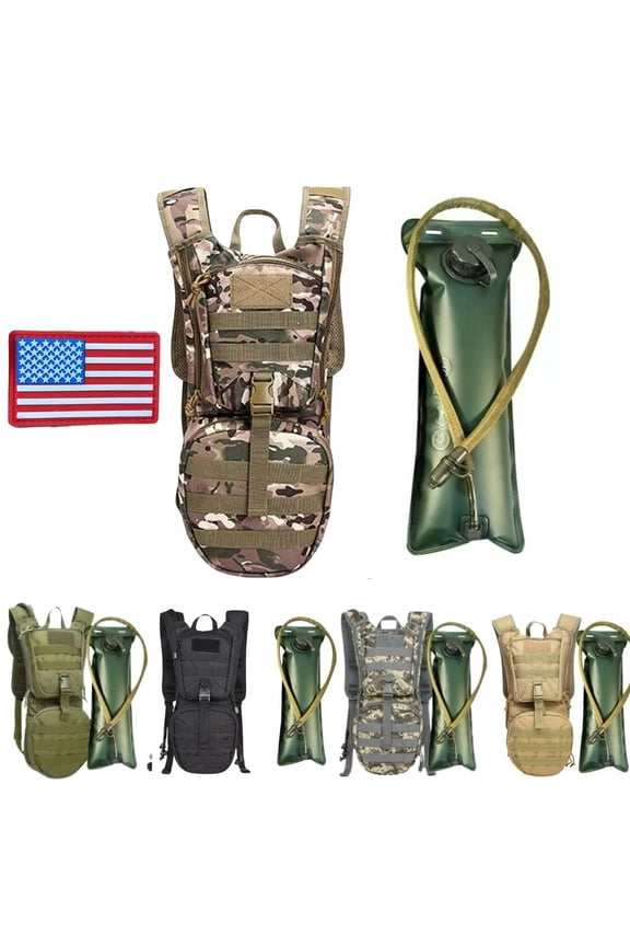 Tactical Hydration Backpack with 3L Water Bladder, MOLLE System - Tan