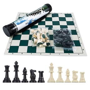 GETORIUM Tournament Chess Set, Portable and Professional Set with Travel Portable Plastic Tube Roll. Plastic Staunton Chess Pieces, Foldable Vinyl Chess Board(13x13 in, Green)