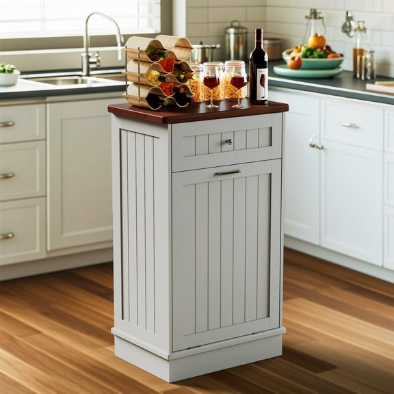 GETYES Single Tilt Out Trash Cabinet, 10 Gallon Recycling Cabinet, Gray