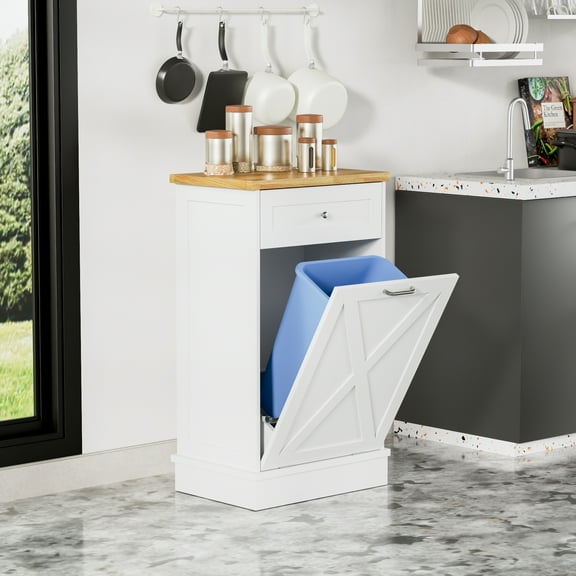 GETYES Tilt-Out Waste and Recycling Cabinet with Concealed Drawer, 35.83 x 12.99 x 20.47 Inches