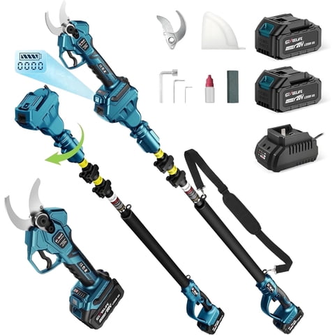 GEVEELIFE 2-in-1 Electric Pruning Shears Cordless, 1.6" Cutting Diameter, Electric Tree Pruner with 12.8Ft Reach Extension Pole, 24.0Ah Battery Powered Pole Pruner for Tree Trimming