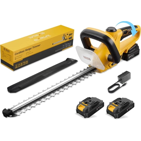 GEVEELIFE 20'' Hedge Trimmer Cordless, 3000RPM Electric Bush Trimmer with Dual-Action Blade, 180° Rotatable Handle & 5/8'' Blade Gap, 2×2.0Ah Battery Powered Hedge Trimmer for Garden Yard