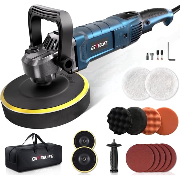 GEVEELIFE Buffer Polisher, 6 Inch/7 Inch 1600W Rotary Car Buffer Polisher Waxer, 7 Variable Speed 1000-3500 RPM, Detachable Handle for Car, Boat Sanding, Polishing, Waxing
