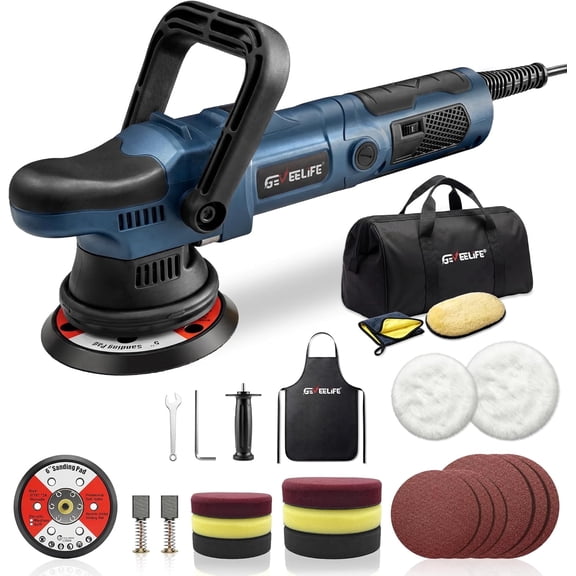 GEVEELIFE Buffer Polisher, 15mm Dual Action Random Orbital Polisher, 5 Inch/6 Inch Car Detailing Kit, 6 Variable Speed 2000-5200 RPM Professional Car Buffer for Trucks and SUVs