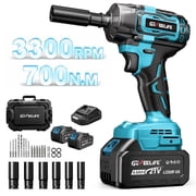 GEVEELIFE Impact Wrench 520Ft-lbs700N.m Brushless, 1/2 Impact Gun with 2x4.0Ah Battery, Cordless Impact Wrench, 6 Sockets, 8 Drill Bits, 3300RPM Power Electric Impact Driver