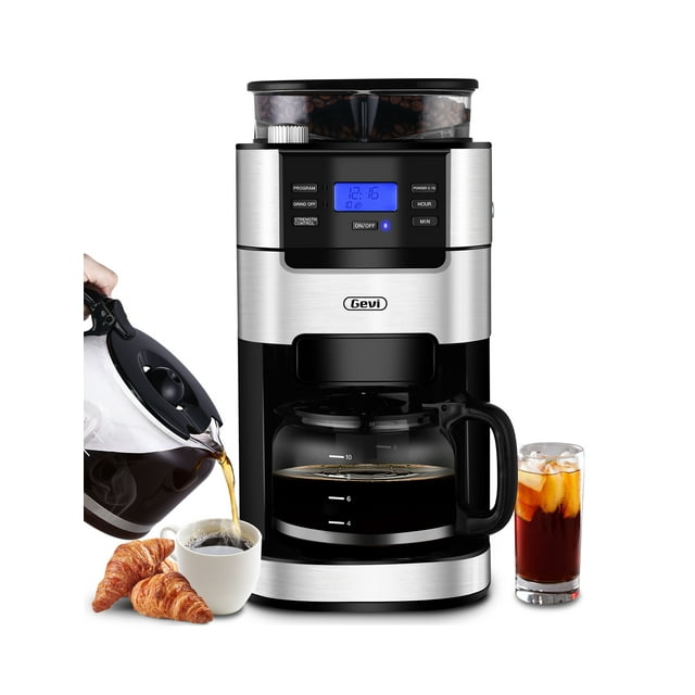 GEVI 10Cup Programmable Coffee Maker, Fresh Brew, Bean and Pot Combo, Drip Coffee Machine with