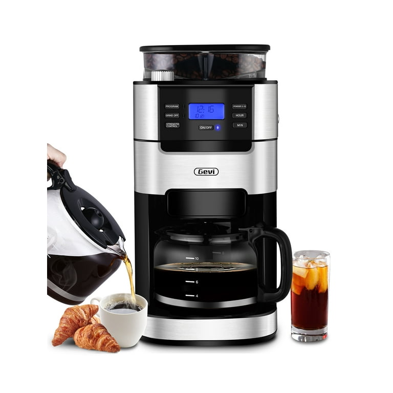 GEVI 10-Cup Programmable Grind and Brew Coffee Maker, Drip Coffee Make,  Automatic Coffee Machine with Built-In Burr Coffee Grinder 