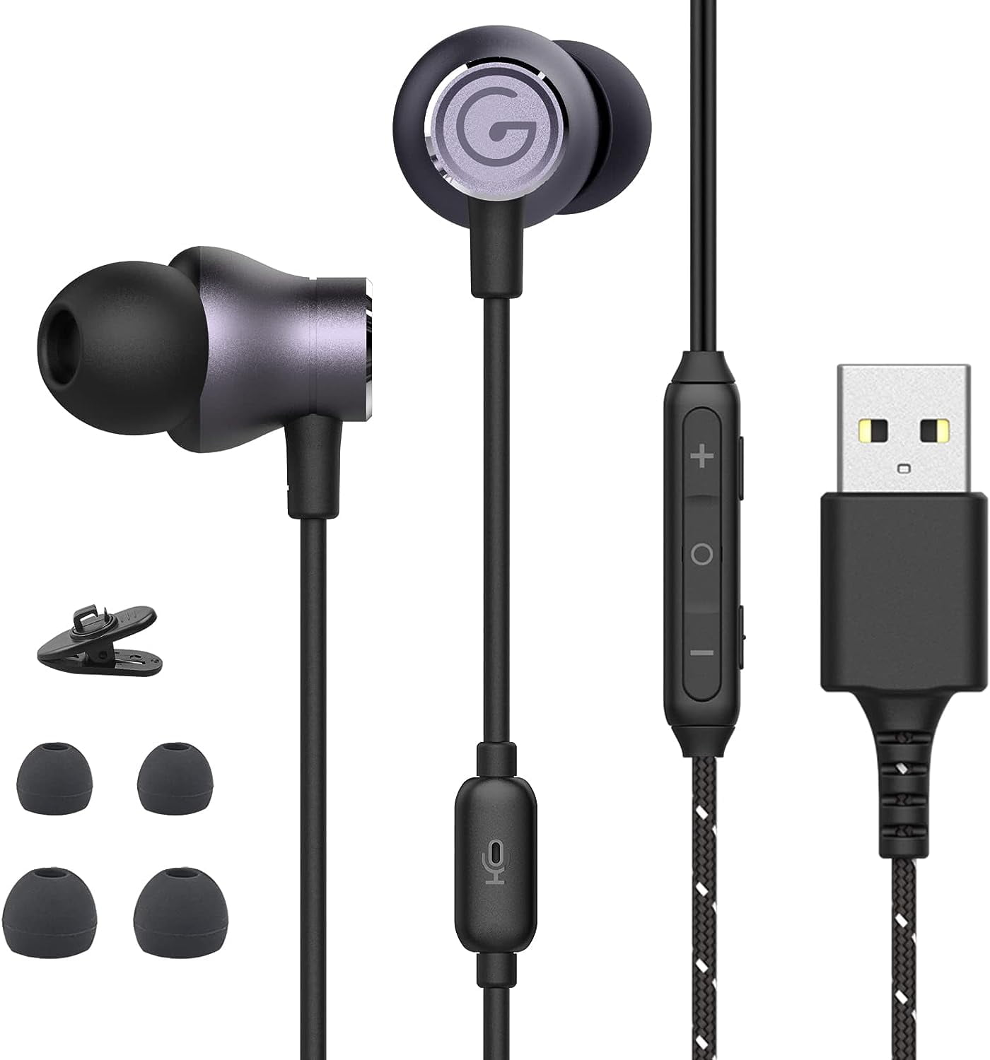 GEVO USB Earbuds with rophone for PC USB Earphones for Computer USB with 2M 6.6FT Long Cord Noise Walmart