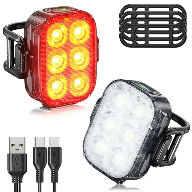GEVSYUE Bike Light Set, USB Rechargeable Headlight & Taillight, IP65