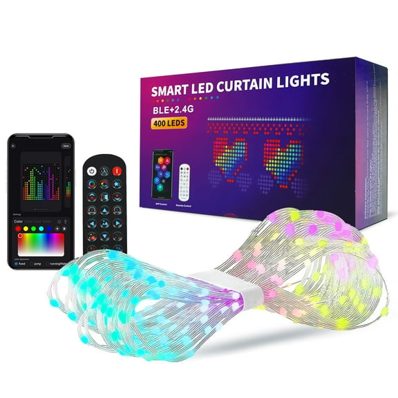 GEVSYUE Outdoor 6.6 x 6.6ft Music Sync, APP Control, IP65 Waterproof LED Curtain Lights