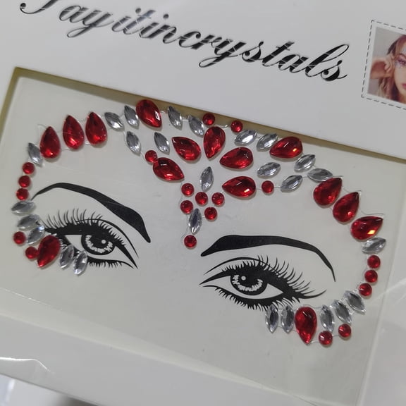 GEWIKK 1-Pc 3D Rhinestone Face Stickers Glitter Mermaid Jewel Gems for Eyes,Face&Body Decoration,Festival Party Makeup Accessories,Easy Self Adhesive Rhinestones(Red)