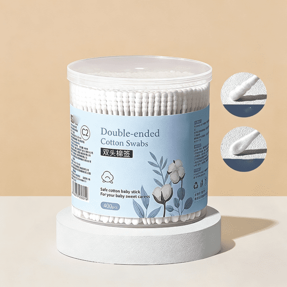 GEWIKK 400Pcs Organic Cotton Swabs for Infant Baby/Kid/Adult, Round&Spiral Head Qtip for Baby Ear Nose Clean, 100% Cotton Double Tipped Paper Sticks Multipurpose Cotton Buds