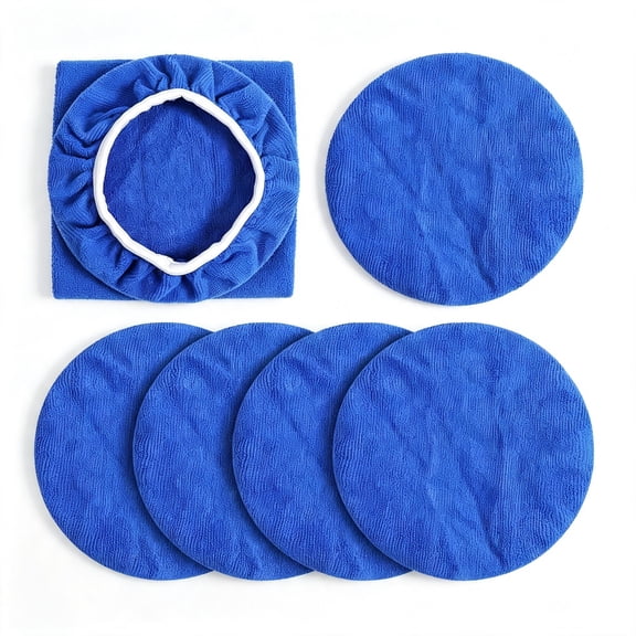 GEWIKK 6 Pcs Car Buffing Pads for 9-10 Inch Orbital Polisher,Microfiber Polishing Bonnets Buffer Pad Cover,Soft Wax Applicator for Car Detailing Durable Car Buffing Pads (Blue)