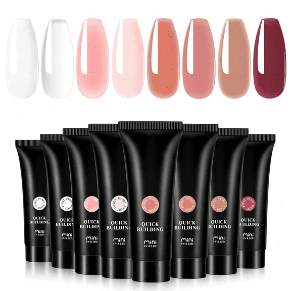GEWIKK Christmas Poly Nail Gel Set,8 Colors Mini Clear Neutral Poly Extension Gel Set,Nude Pink Builder Extension Kit for Nail Art Design Easy Diy Gift for Women
