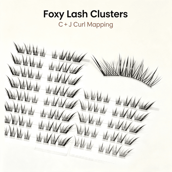 GEWIKK Fox Eye Lash Clusters Pre-Mapped Manga Eyelash Clusters Wispy Cluster Eyelash Extensions with C+J Curve&Clear Band,Easy Application,For Instant Eyes Lifting
