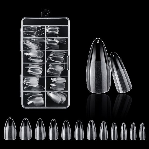 GEWIKK Medium Almond Nail Tips,240Pcs Soft Gel Pre-Filed Acrylic Almond Fake Nails,Half Matte Full Cover Clear Press on Flase Nail Tips for Nail Extension Home Diy 12 Sizes Gelly Tips