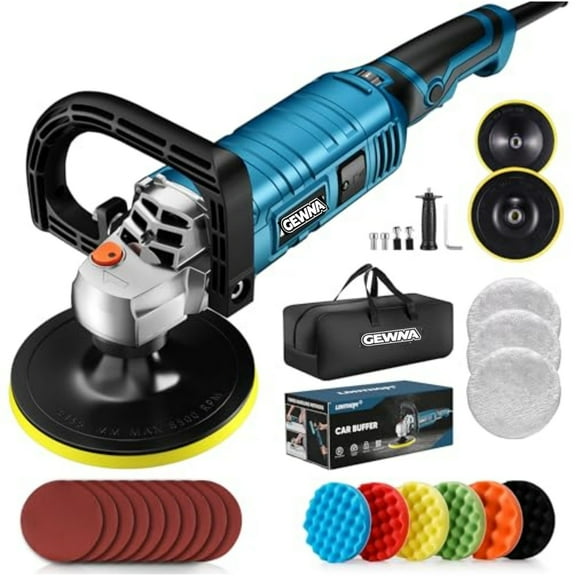 Gewna Car Buffer Polisher, 1600W 7 inch/6 inch Rotary Buffer Polisher with 7 Variable Speed 1000-3500 Rpm