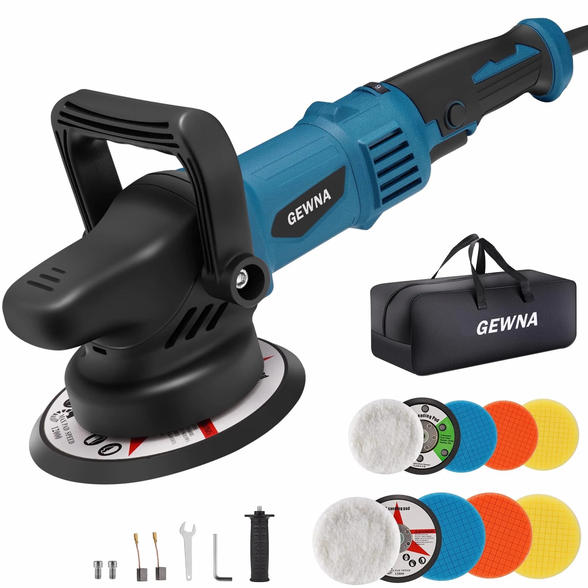 Walmart exclusive discounts  GEWNA Dual Action Polisher, 980W 5/6 inch Random Orbital Buffer Polisher for Car Detailing, 2800-5800RMP, 6 Variable Speed Buffer Polisher with 8 Detachable Pads