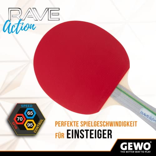 GEWO Table Tennis Paddle - Player Thunderball 2 - High Grip, Spin, Attack - Adult, Youth - 4.0 Inch Grip