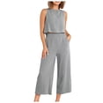 thumbnail image 1 of GEWSEY 2 Piece Sets for Women Summer Cruise Essentials 2025 Travel Outfits Vacation Fashion Lounge Set Sleeveless Matching Set Clothing Wide Leg Crop Pants Airport Loungewear M (Grey, XXL), 1 of 6
