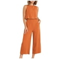 thumbnail image 1 of GEWSEY 2 Piece Sets for Women Summer Cruise Essentials 2025 Travel Outfits Vacation Fashion Lounge Set Sleeveless Matching Set Clothing Wide Leg Crop Pants Airport Loungewear M (Orange, L), 1 of 6