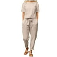 thumbnail image 1 of GEWSEY 2 Piece Sets for Women Casual Summer Travel Vacation Outfits Short Sleeve Wide Leg Crop Pants Lounge Sets (Khaki, M), 1 of 9