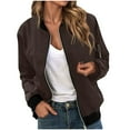 thumbnail image 1 of GEWSEY 2025 Womens Lightweight Bomber Jackets Trendy Casual Zip Up Windbreaker Fall Fashion Work Coat with Pocket (Brown, M), 1 of 6